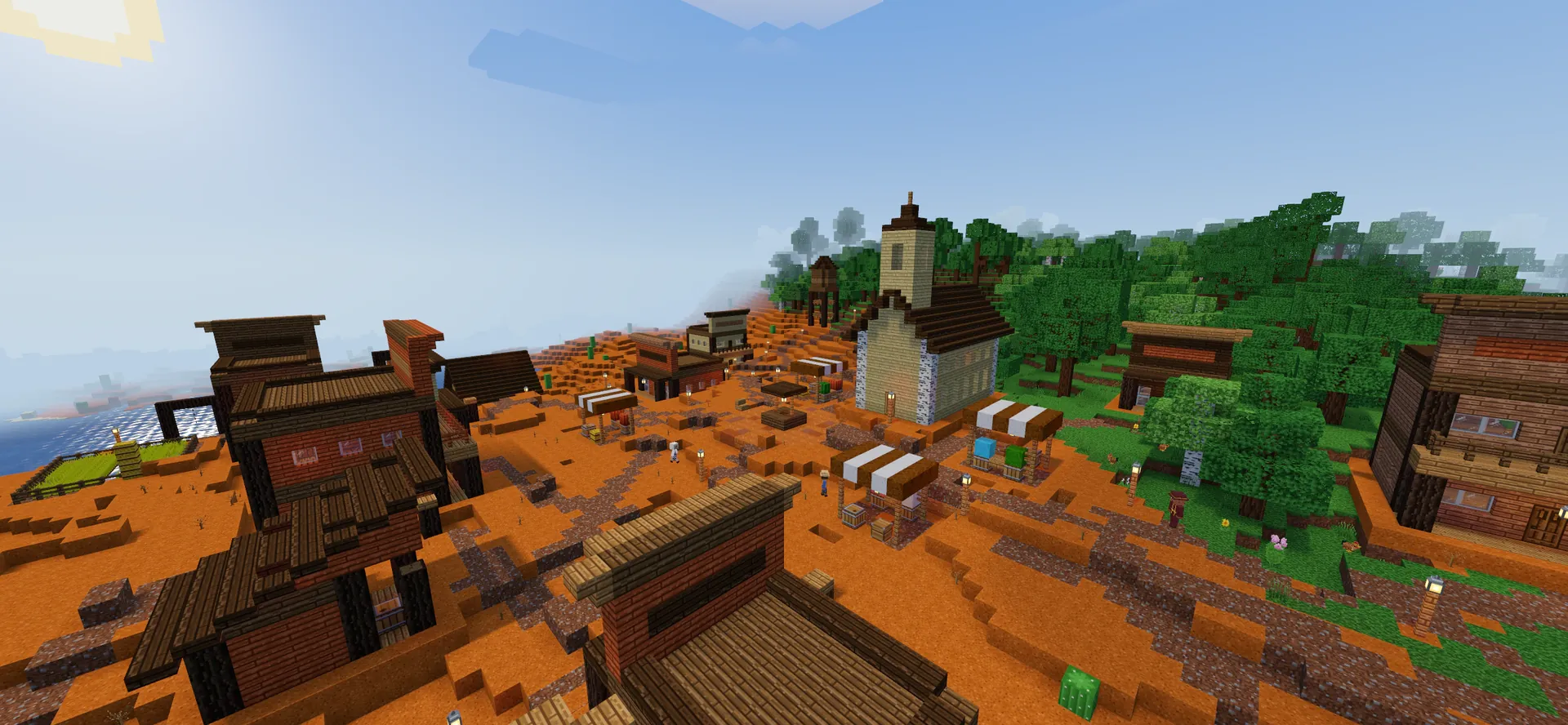 A canyon mining town with false-fronted buildings