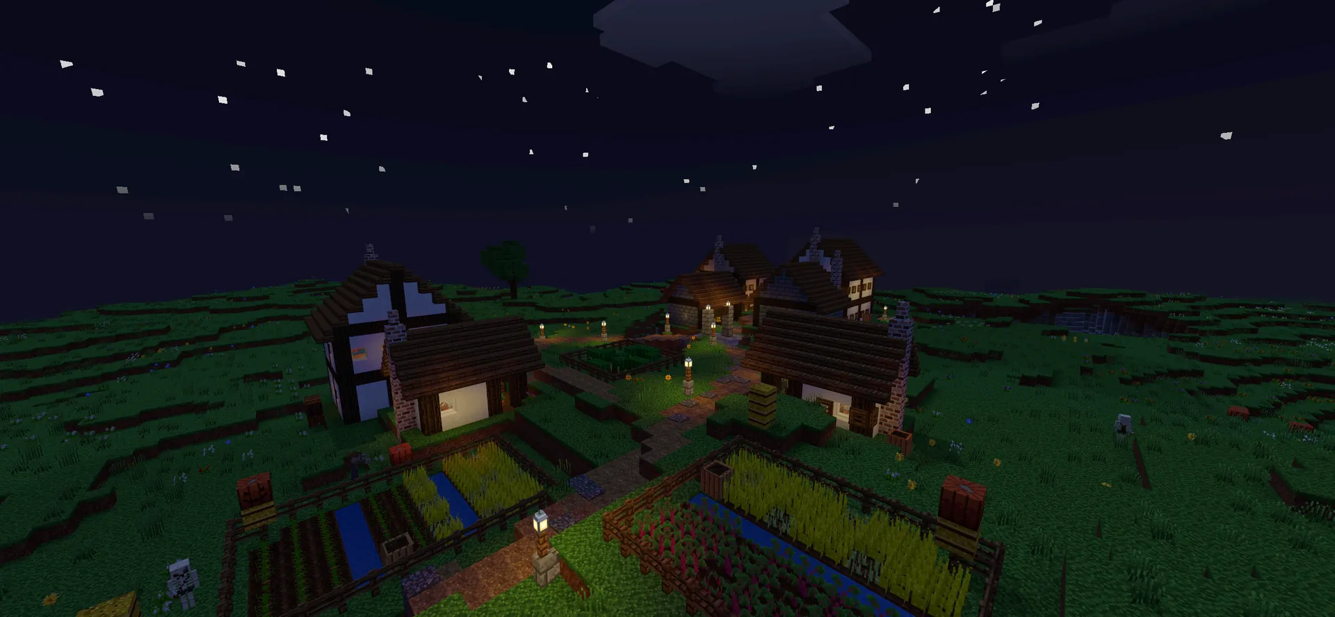 A village at night under the stars