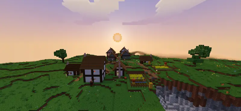 Un village des prairies au coucher du soleil