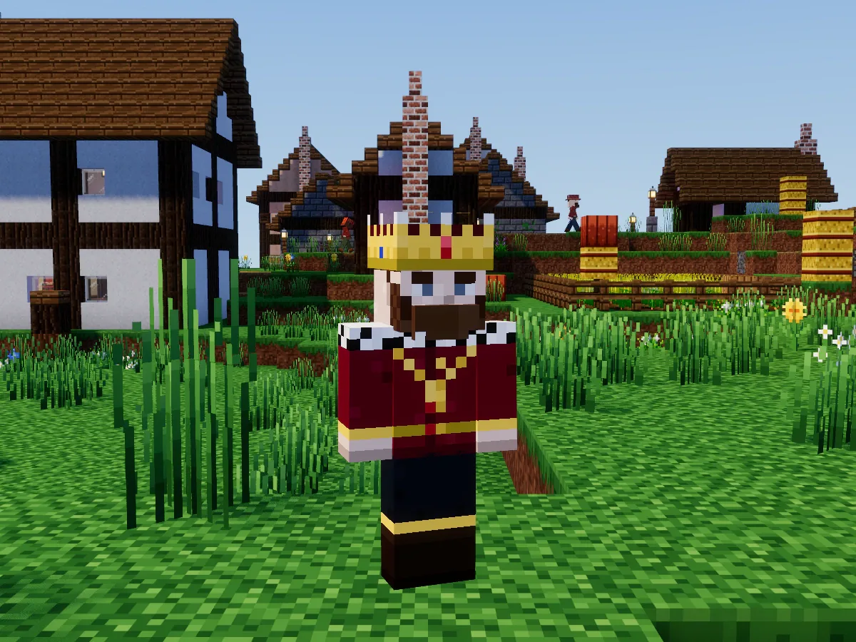 A castle lord in a crown and an ermine mantle