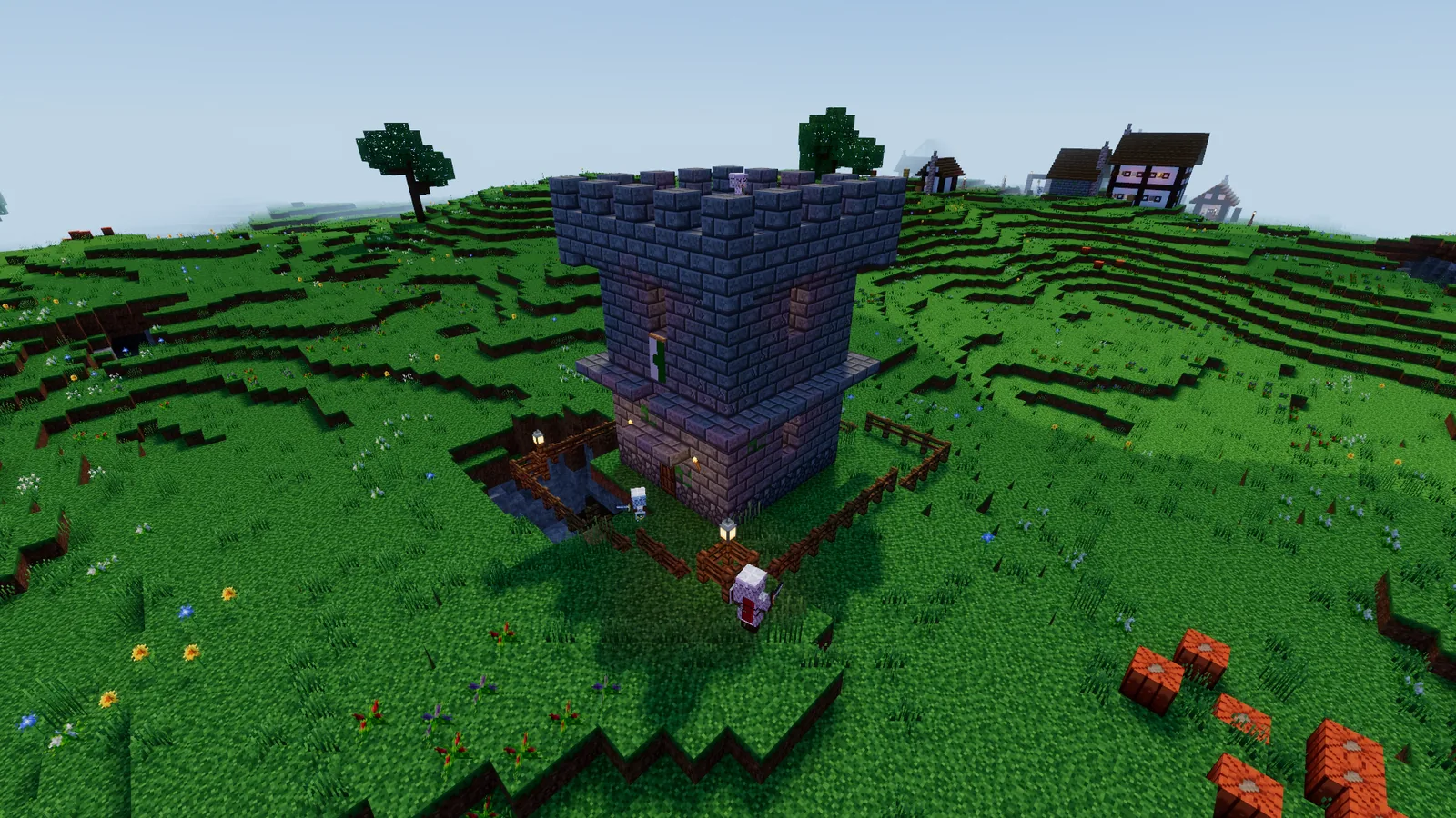 A stone watchtower with a beacon on top