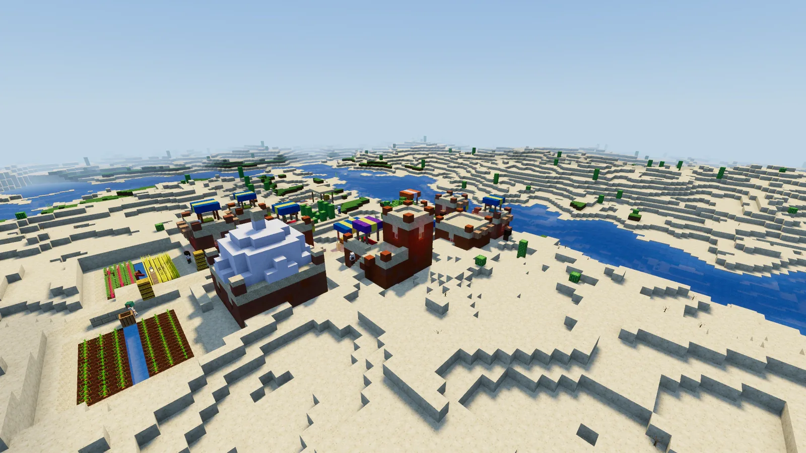 A desert village of domed and flat-roofed houses