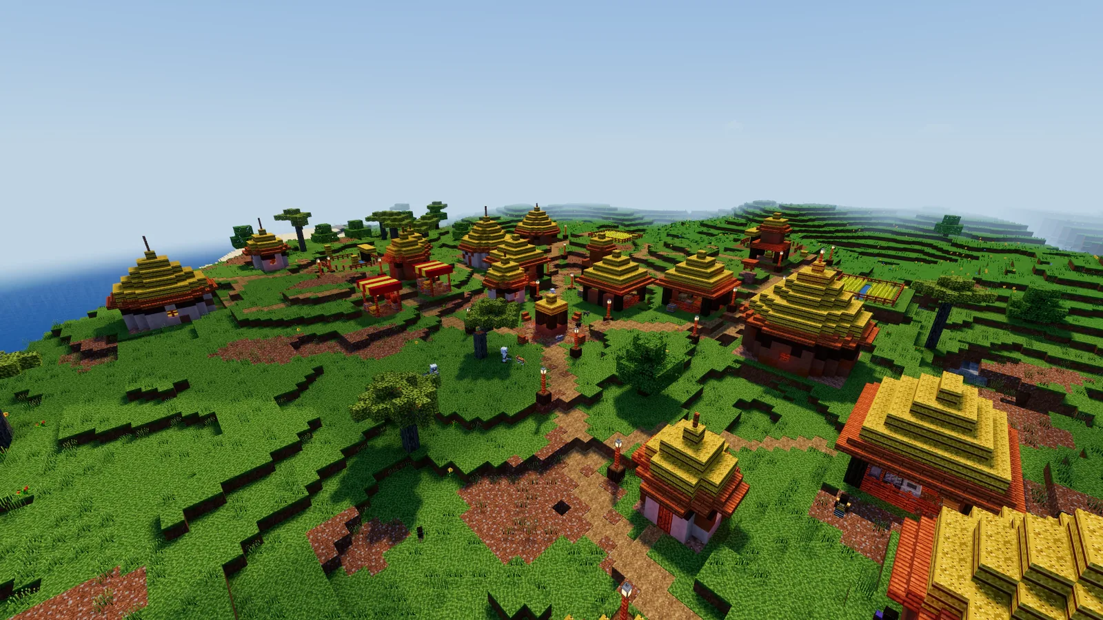 A savanna village of round thatched huts